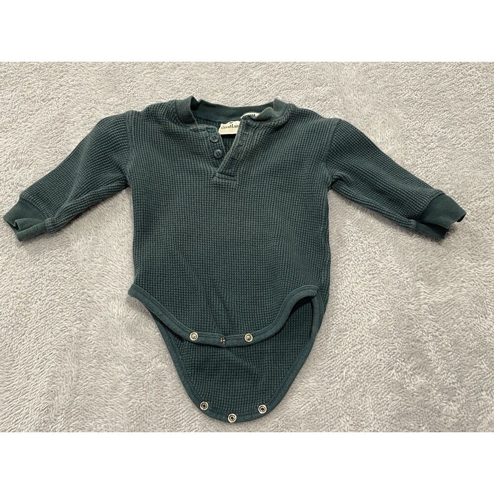 Vintage Rare GreatLand Dark Green Knit Long Sleeve Thermal Henley Bodysuit 18M